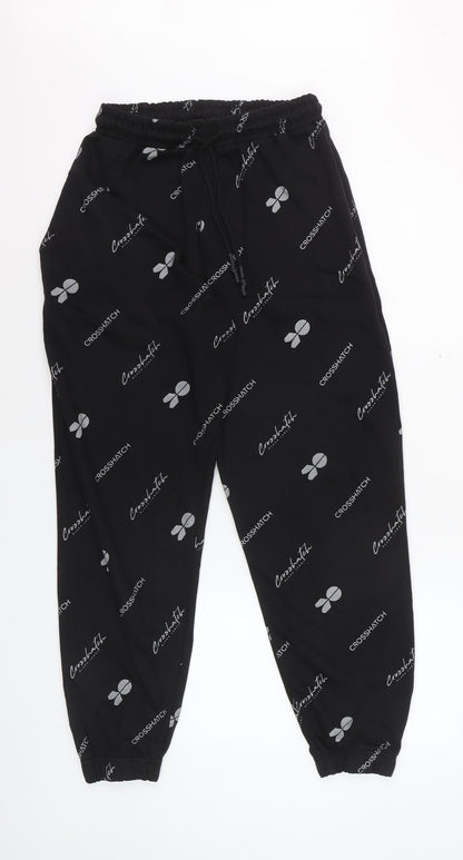 Crosshatch Womens Black Logo Jogger Trousers M Elastic Waist