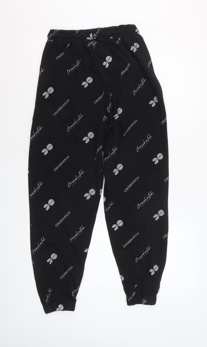 Crosshatch Womens Black Logo Jogger Trousers M Elastic Waist
