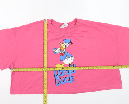 Disney Women’s Pink Donald Duck Cropped T-Shirt Size XL Relaxed Fit