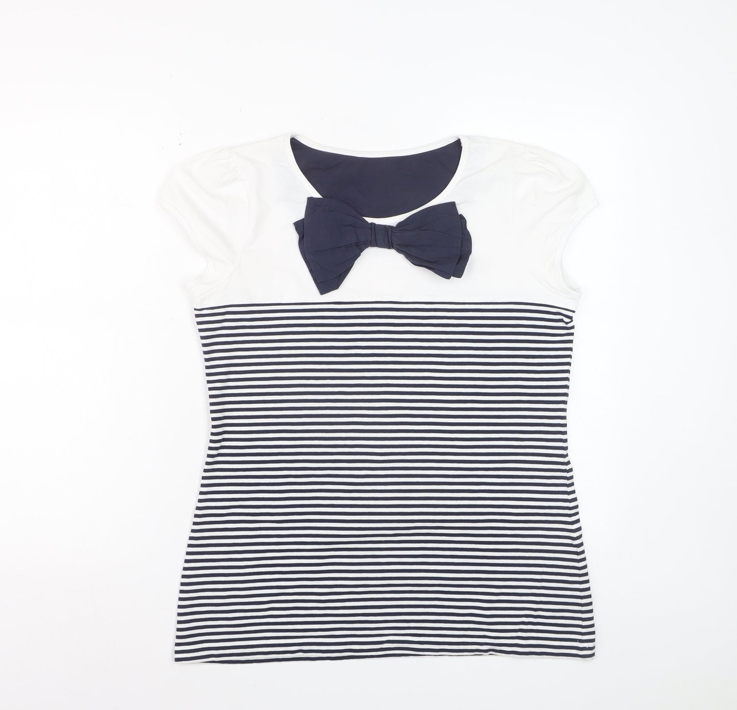 Next Womens Multicoloured Striped Bow T-Shirt Size 18 Short Sleeve