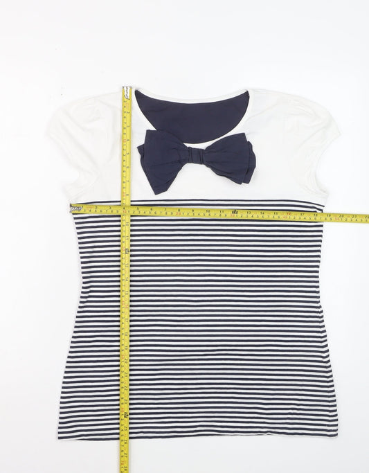 Next Womens Multicoloured Striped Bow T-Shirt Size 18 Short Sleeve
