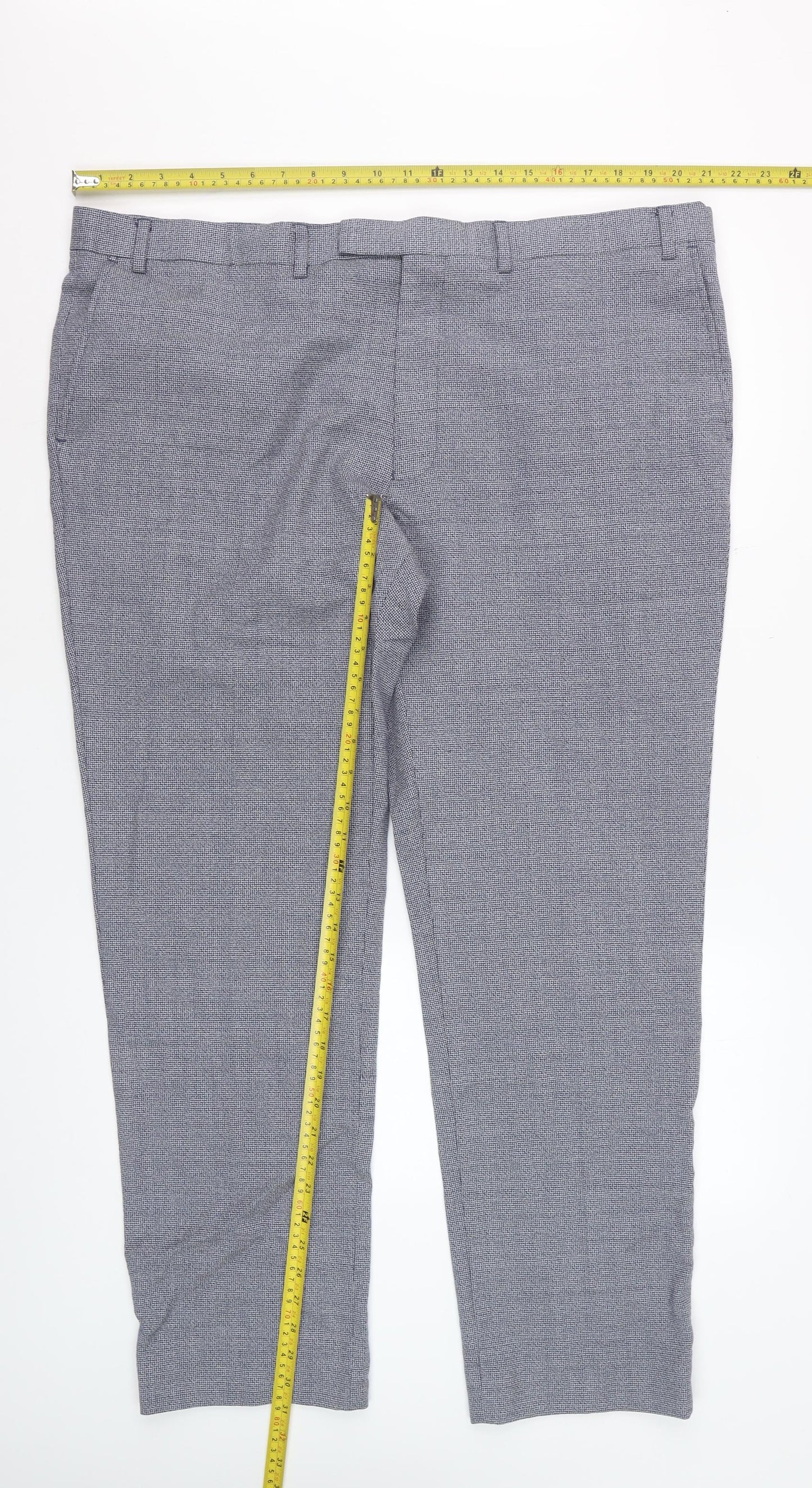Marks and Spencer Men's Grey Wool Dress Pants 42W 31L Check Formal Trousers