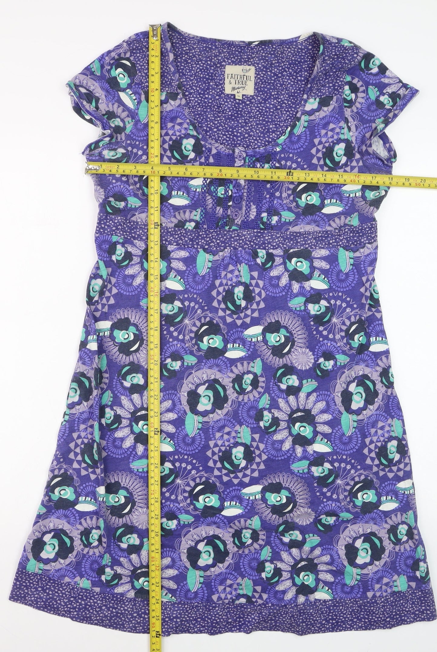 Mantaray Women Purple Floral A-Line Cotton Summer Dress Size 16