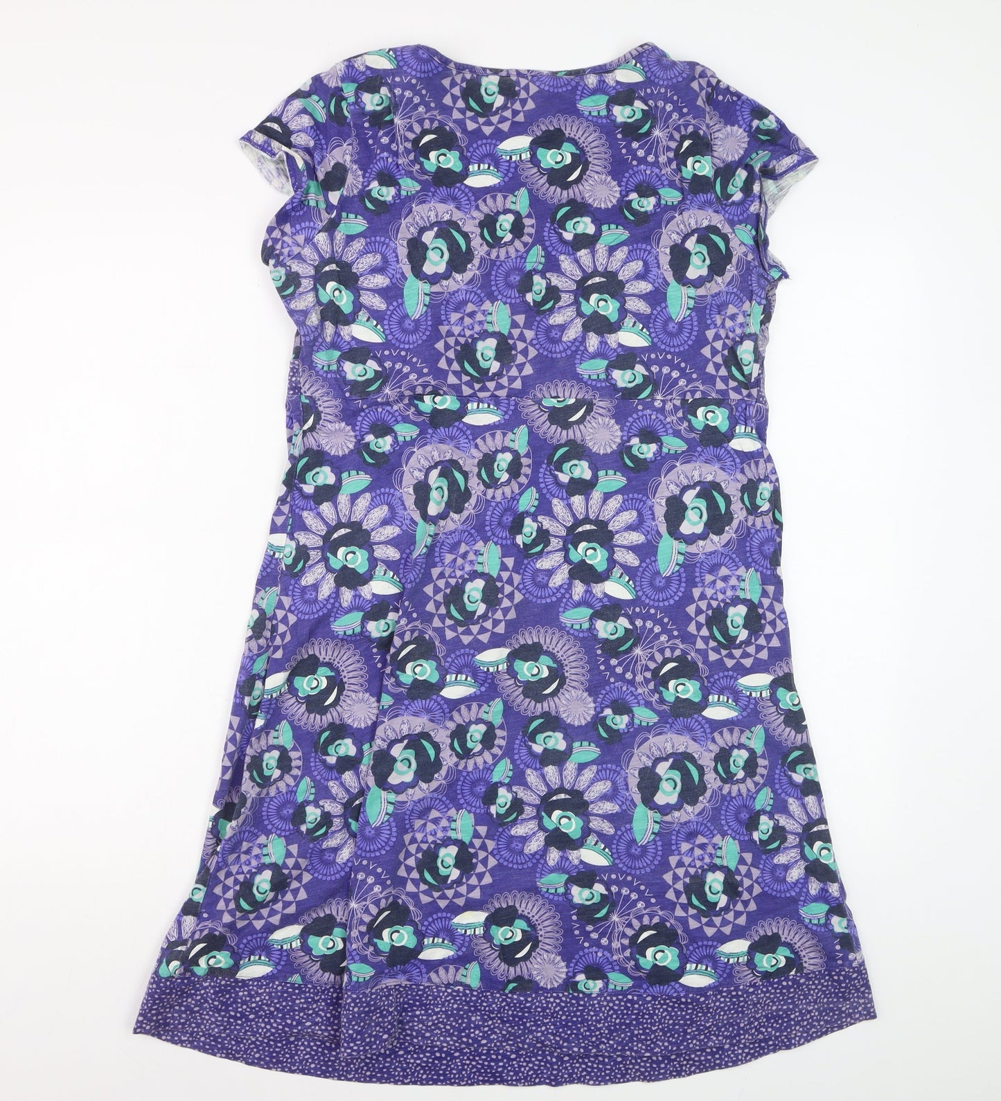 Mantaray Women Purple Floral A-Line Cotton Summer Dress Size 16