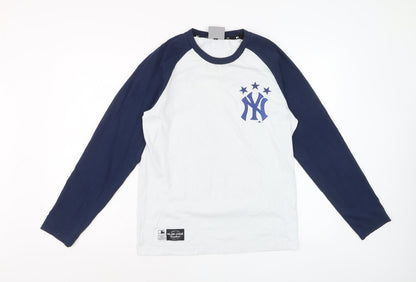 MLB Unisex White Navy Long Sleeve Raglan T-Shirt Size M