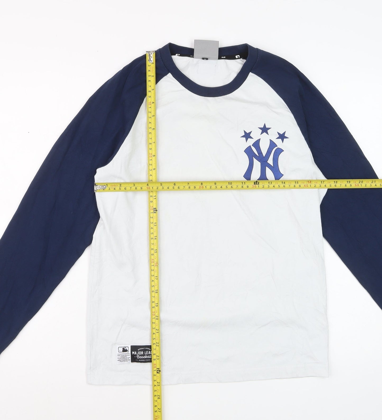 MLB Unisex White Navy Long Sleeve Raglan T-Shirt Size M