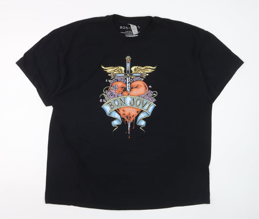 Bon Jovi Men's Black 2XL Band Graphic Short Sleeve T-Shirt
