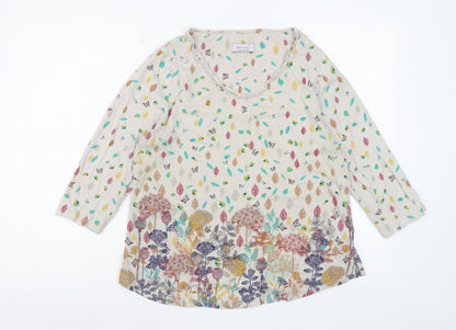 Marks and Spencer Per Una Women’s Beige Floral Leaf Print 3/4 Sleeve Cotton Top UK 16