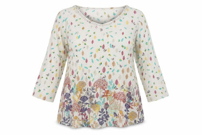 Marks & Spencer Per Una Women’s Beige Floral Leaf Print 3/4 Sleeve Cotton Top UK 16