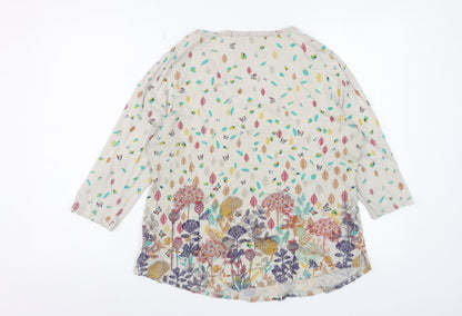 Marks and Spencer Per Una Women’s Beige Floral Leaf Print 3/4 Sleeve Cotton Top UK 16