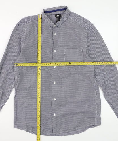 H&M Men's Blue Check Cotton Long Sleeve Regular Fit Dress Shirt Size S