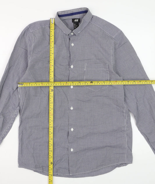 H&M Men's Blue Check Cotton Long Sleeve Regular Fit Dress Shirt Size S