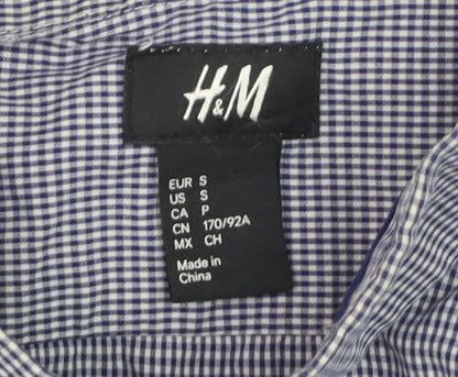 H&M Men's Blue Check Cotton Long Sleeve Regular Fit Dress Shirt Size S
