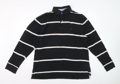 Tommy Hilfiger Men's Black Striped Long Sleeve Polo Shirt L