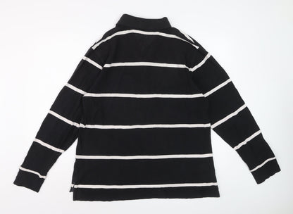 Tommy Hilfiger Men's Black Striped Long Sleeve Polo Shirt L