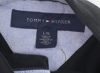 Tommy Hilfiger Men's Black Striped Long Sleeve Polo Shirt L