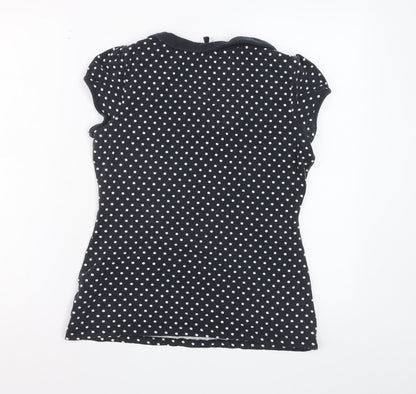Next Women Blue Polka Dot Collared Short Sleeve Cotton T-Shirt Size 14