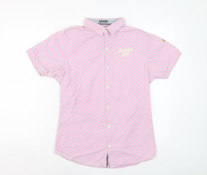 Dirty Blazer Men's Pink Striped Short Sleeve Button-Up Shirt L Cotton