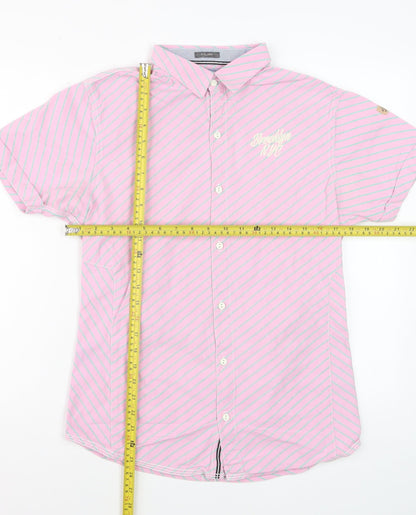 Dirty Blazer Men's Pink Striped Short Sleeve Button-Up Shirt L Cotton
