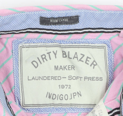 Dirty Blazer Men's Pink Striped Short Sleeve Button-Up Shirt L Cotton