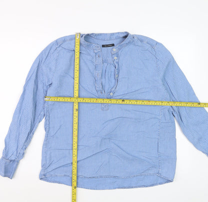 Marc O'Polo Women's Blue Striped Lyocell Henley Blouse Size 10