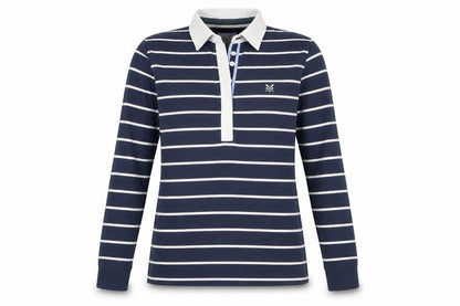 Crew Clothing Co. Womens Blue Striped Long Sleeve Polo Shirt Size 10
