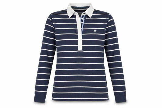 Crew Clothing Co. Womens Blue Striped Long Sleeve Polo Shirt Size 10