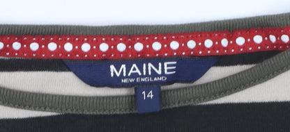 Maine New England Womens Multicoloured Striped Cotton Long Sleeve T-Shirt Size 14