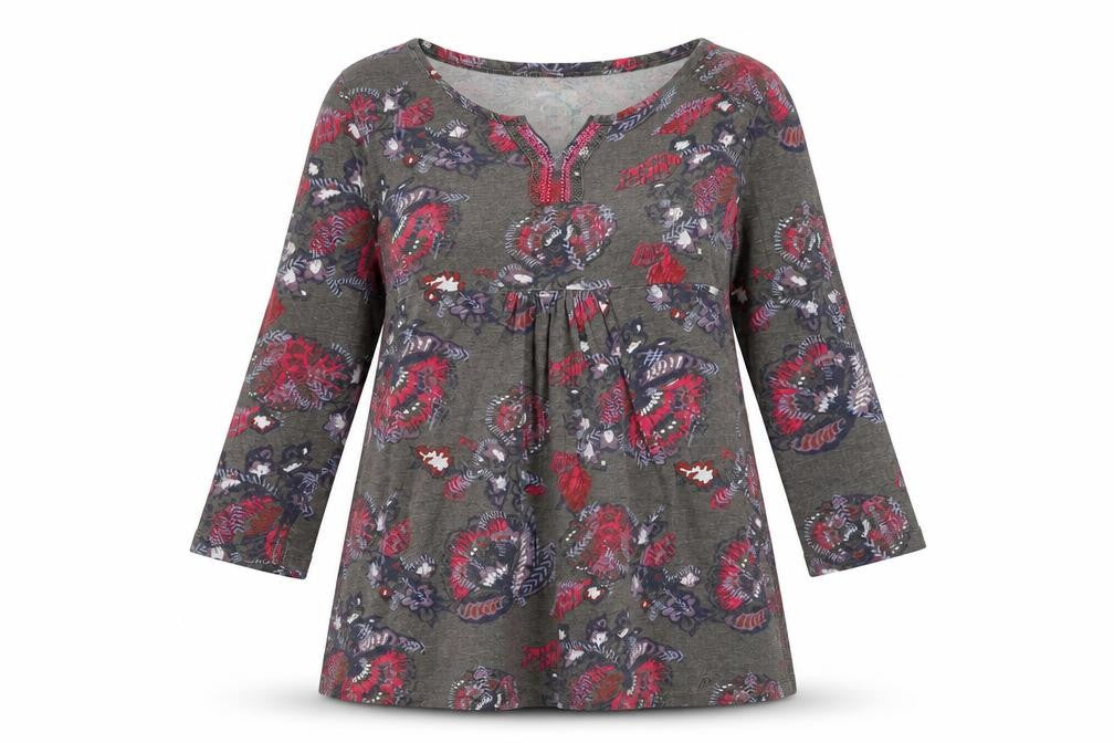 White Stuff Faithful And True Grey Floral Tunic Top Womens Size 14