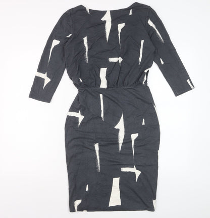 Phase Eight Women's Black and Ivory Viscose Stretch Pencil Dress Size 10