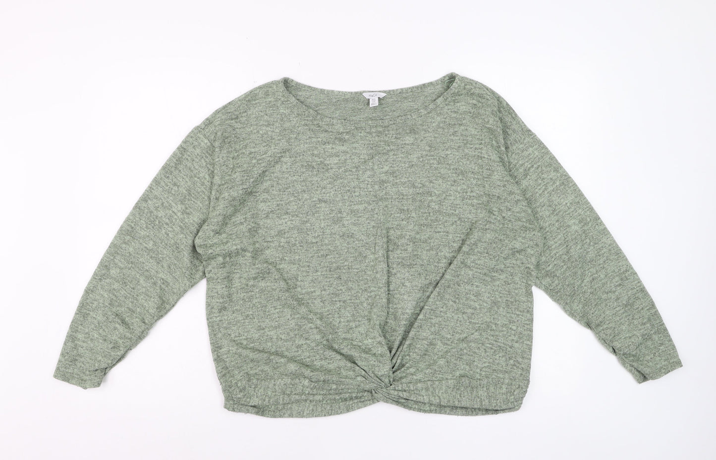 M&Co Women’s Green Long Sleeve Knot Front Jersey Top Size 16