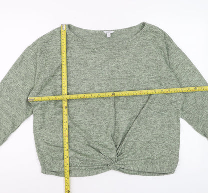 M&Co Women’s Green Long Sleeve Knot Front Jersey Top Size 16