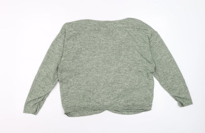M&Co Women’s Green Long Sleeve Knot Front Jersey Top Size 16