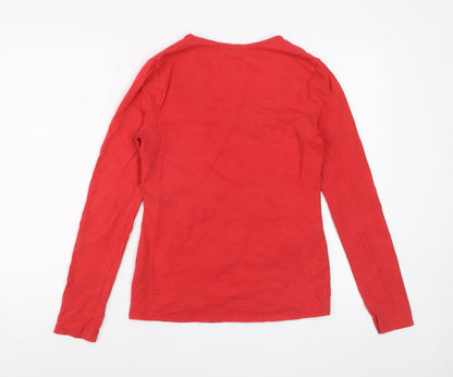 Jigsaw Women's Red Long Sleeve Basic Stretch Cotton T-Shirt M