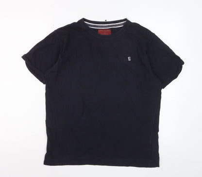 SC&CO Men Blue Cotton Crew Neck Short Sleeve T-Shirt Size L