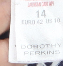 Dorothy Perkins Women Blue Striped Embroidered Floral Cotton T-Shirt Size 14