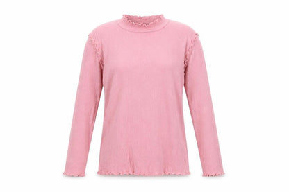 Marks & Spencer Women Pink Ruffle Mock Neck Long Sleeve Cotton Top Size 22