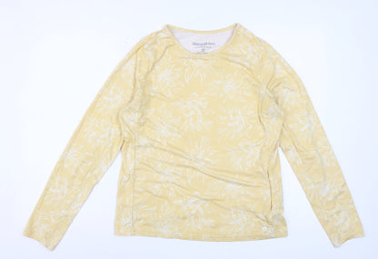 Hang Ten Women's Yellow Floral Long Sleeve UV Protection T-Shirt M
