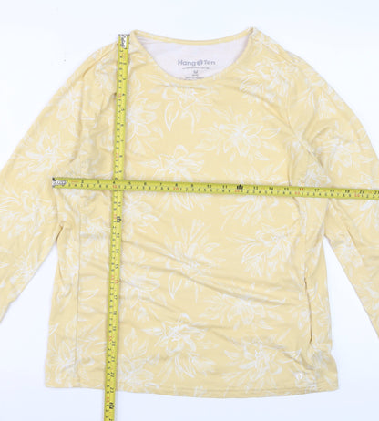Hang Ten Women's Yellow Floral Long Sleeve UV Protection T-Shirt M