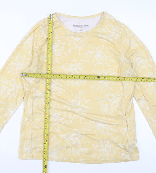Hang Ten Women's Yellow Floral Long Sleeve UV Protection T-Shirt M