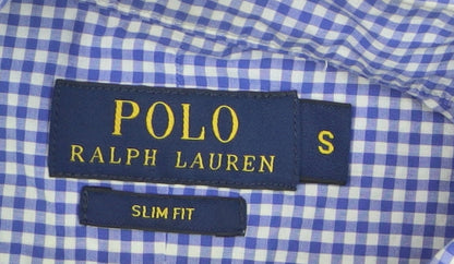 Polo Ralph Lauren Men's Blue Check Slim Fit Long Sleeve Cotton Dress Shirt Size S