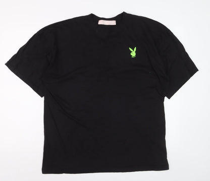 Missguided Playboy Black Women's Relaxed Fit Graphic T-Shirt Size M
