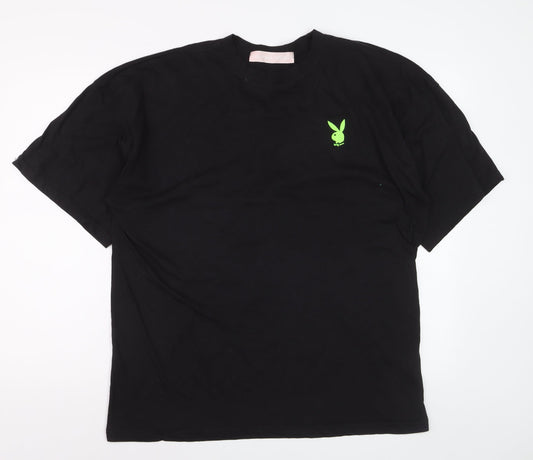 Missguided Playboy Black Women's Relaxed Fit Graphic T-Shirt Size M