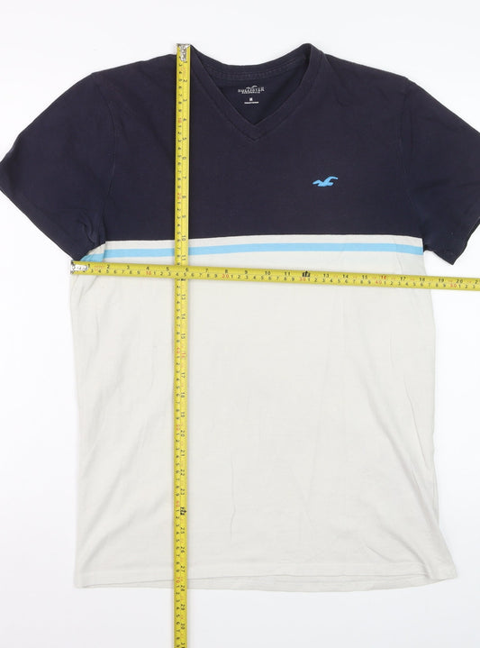 Hollister Men’s Blue Colourblock V-Neck Short Sleeve T-Shirt Size M