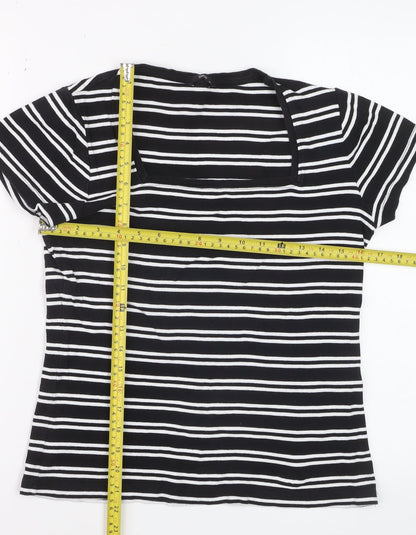 M&Co Womens Black Striped Cotton Short Sleeve T-Shirt Size 14