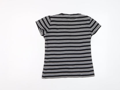 M&Co Womens Black Striped Cotton Short Sleeve T-Shirt Size 14