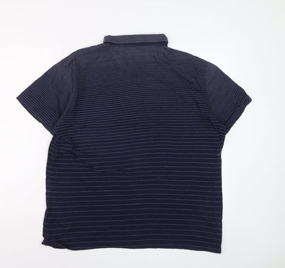 Debenhams Men's Blue Striped Cotton Short Sleeve Polo Shirt L