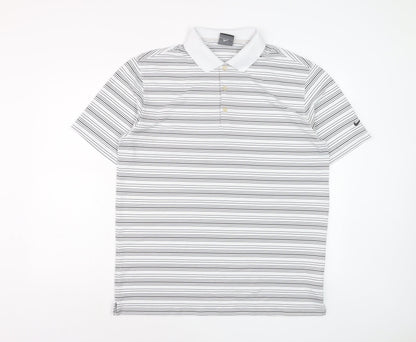 Nike Golf Men's White Striped Dri-Fit Polo Shirt Size L