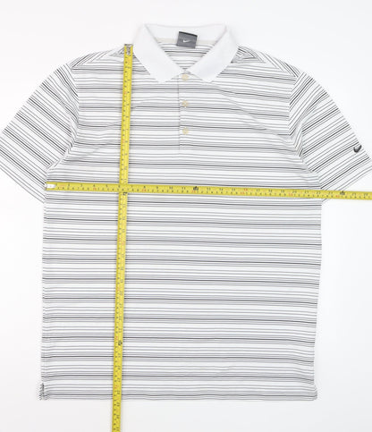 Nike Golf Men's White Striped Dri-Fit Polo Shirt Size L