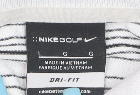 Nike Golf Men's White Striped Dri-Fit Polo Shirt Size L